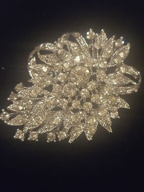 Silver-Tone Clear Crystal Floral Brooch Pin